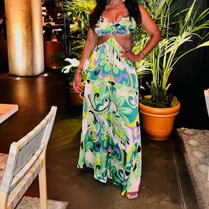 Summer silky colorful maxi dress
